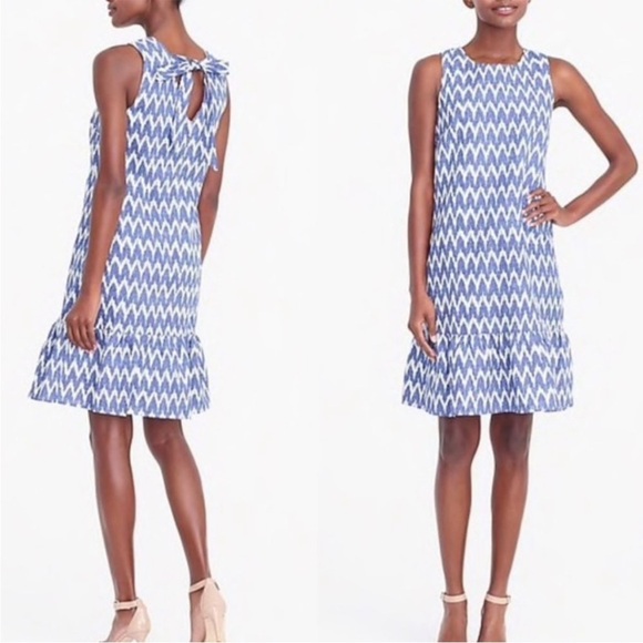 J. Crew Linen Blend Ikat Chevron Sleeveless Bow Back Ruffled Hem Shift Dress S - Picture 12 of 12